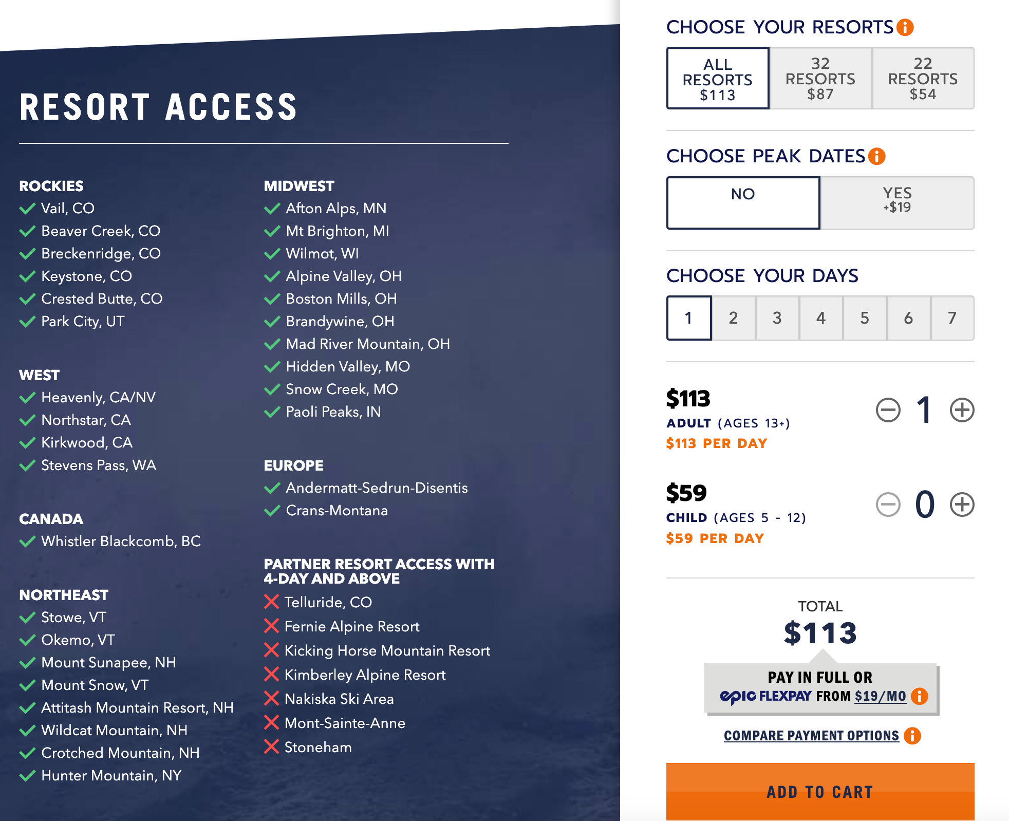 resort access chart